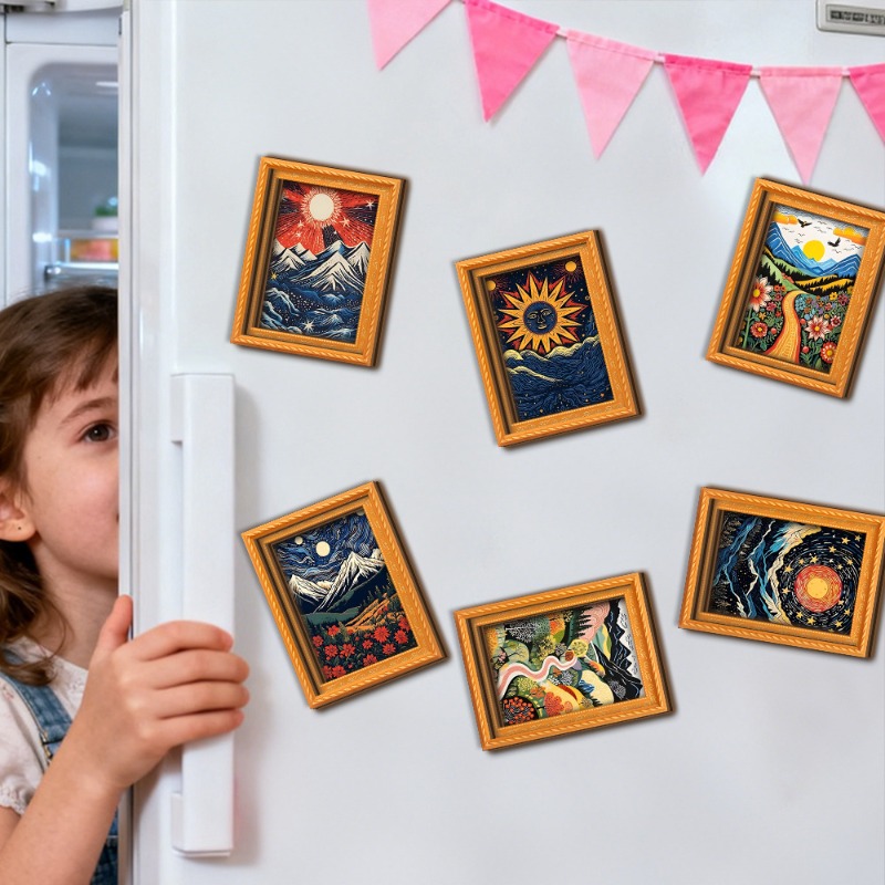 6Pcs/set Wooden Refrigerator M - Engraved Wood Frame 评论和价格